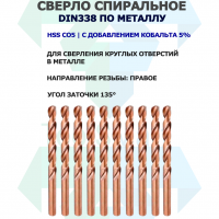 Сверло спиральное DIN338 RN 135 HSS Co5 4.2mm